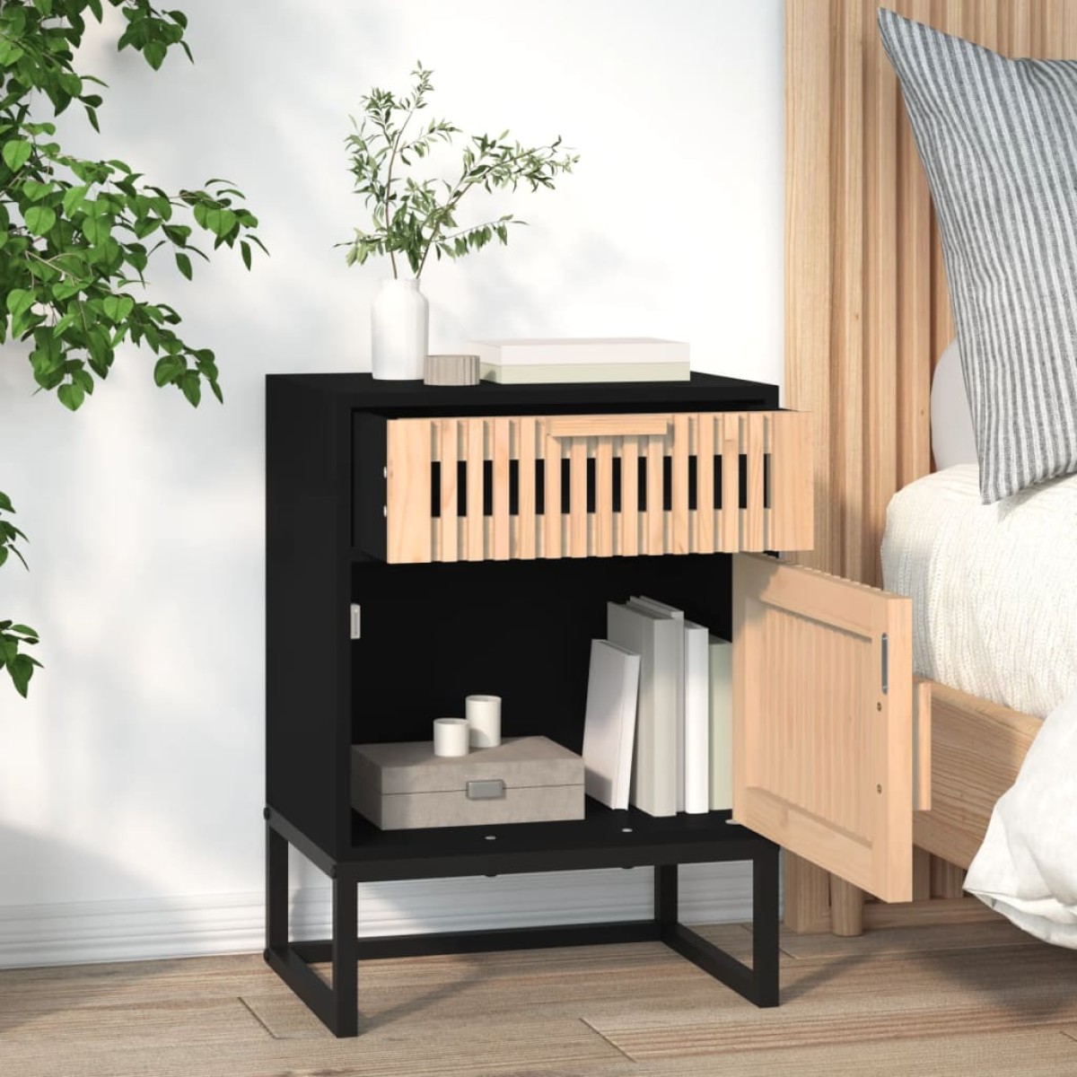 vidaXL Κομοδίνο Μαύρο 40x30x55,5 εκ. Επεξεργασμένο Ξύλο & Σίδερο