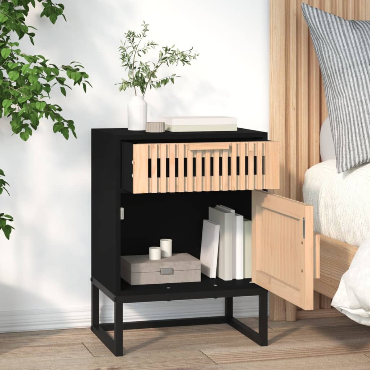 vidaXL Κομοδίνα 2 τεμ. Μαύρα 40x30x55,5 εκ Επεξεργασμένο Ξύλο & Σίδερο