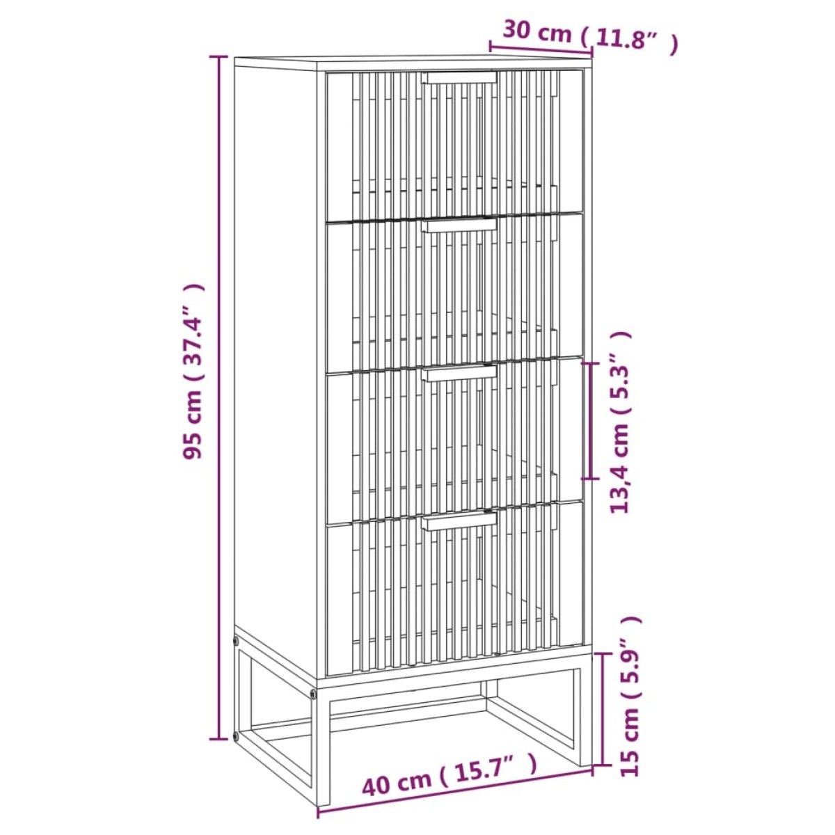 vidaXL Συρταριέρα Μαύρη 40 x 30 x 95 εκ. από Επεξεργασμένο Ξύλο