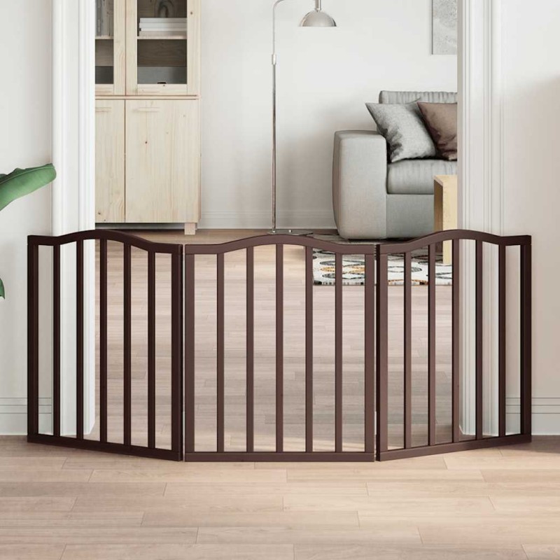 vidaXL Πύλη σκύλου πτυσσόμενη 3 πάνελ καφέ δρυς 150 cm ξύλο λεύκας
