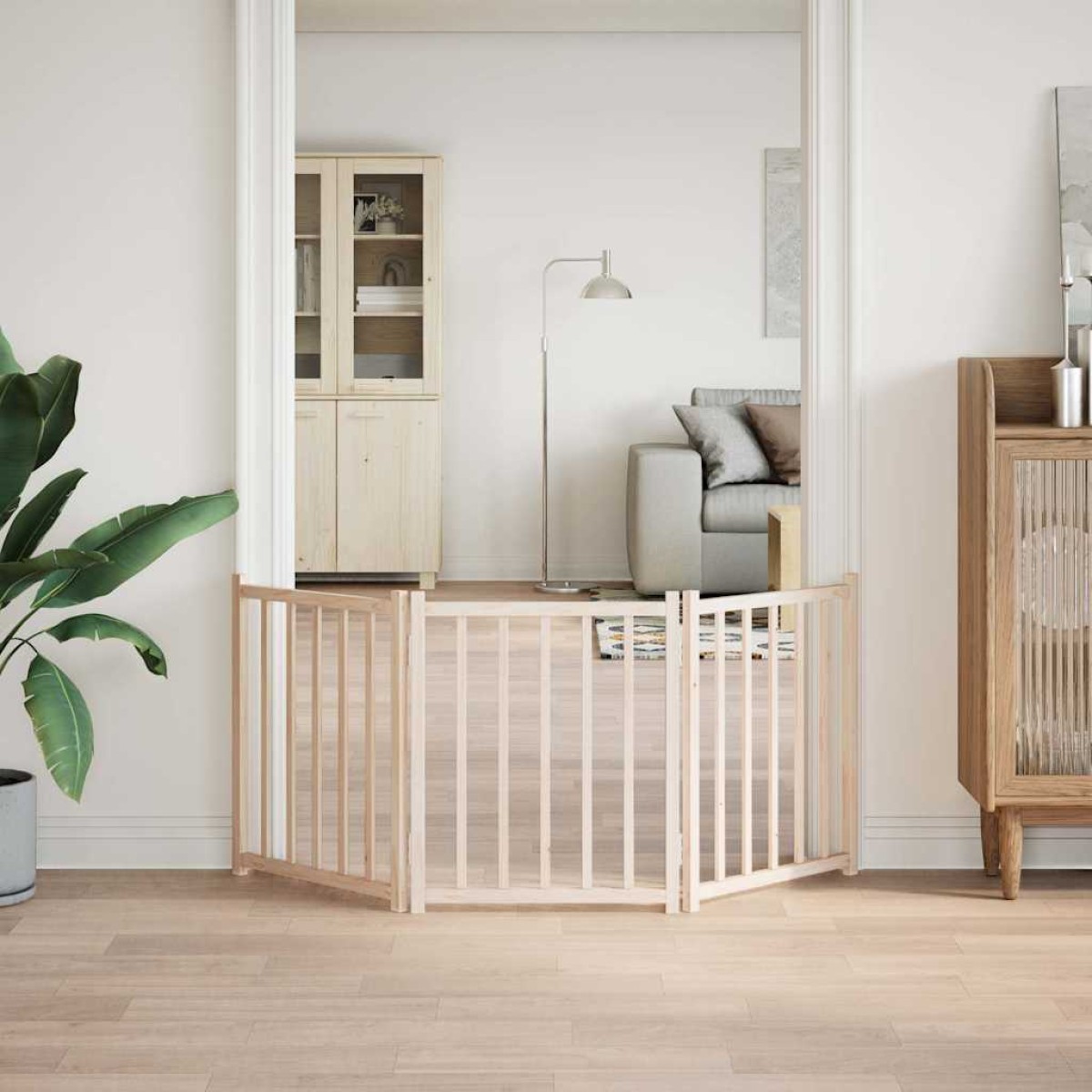 vidaXL Πύλη σκύλου πτυσσόμενη 3 πάνελ 150 cm από μασίφ ξύλο ελάτης