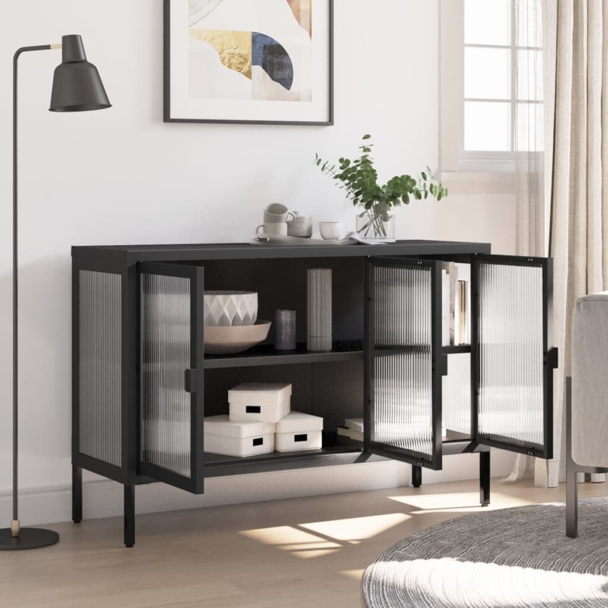vidaXL Ντουλάπι Μαύρο 105 x 35 x 70 εκ. από Γυαλί και Ατσάλι