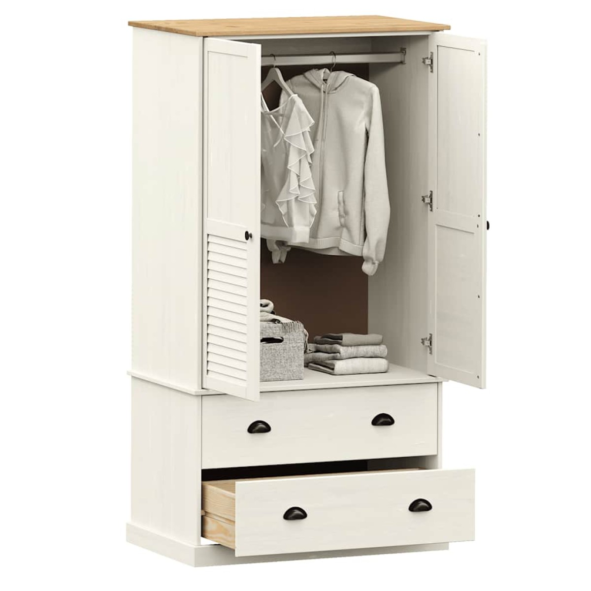 vidaXL Ντουλάπα VIGO Λευκή 90 x 55 x 176 εκ. από Μασίφ Ξύλο Πεύκου