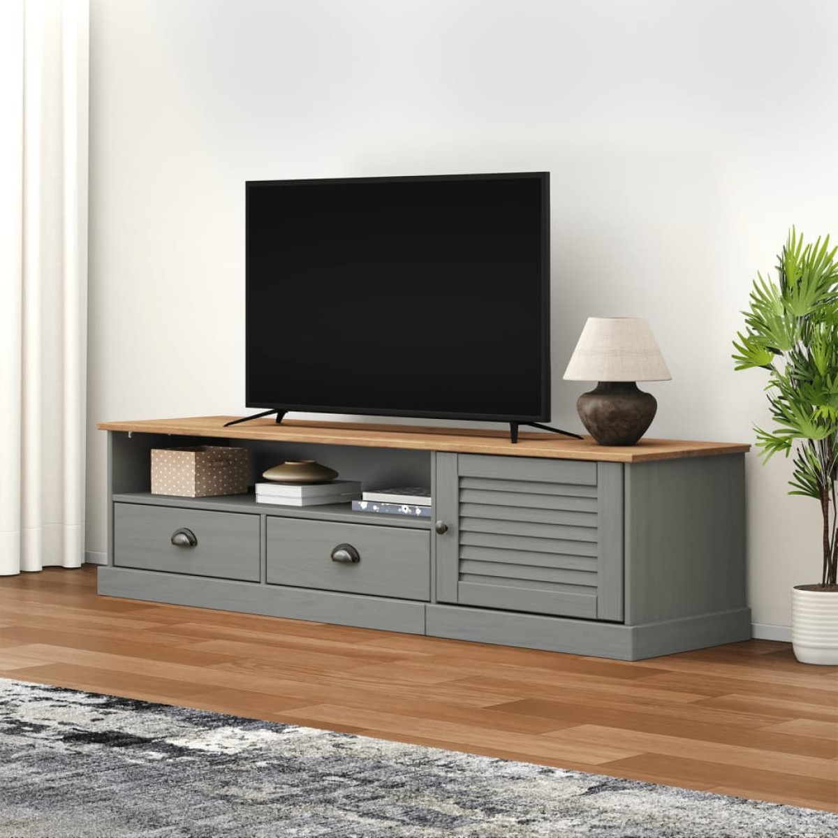vidaXL Έπιπλο Τηλεόρασης VIGO Γκρι 156 x 40 x 40 εκ. Μασίφ Ξύλο Πεύκου