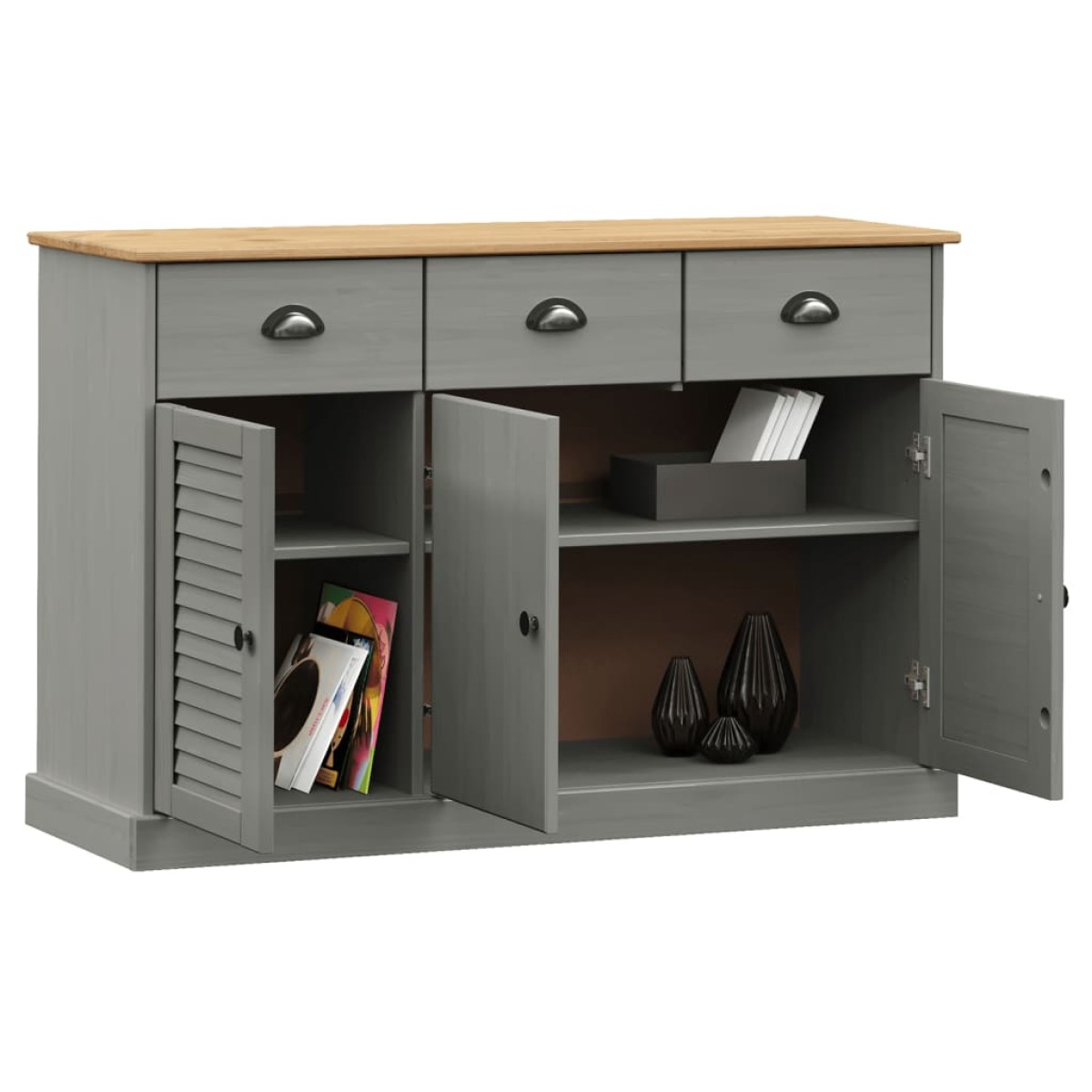 vidaXL Μπουφές με Συρτάρια VIGO Γκρι 113x40x75 εκ. Μασίφ Ξύλο Πεύκο