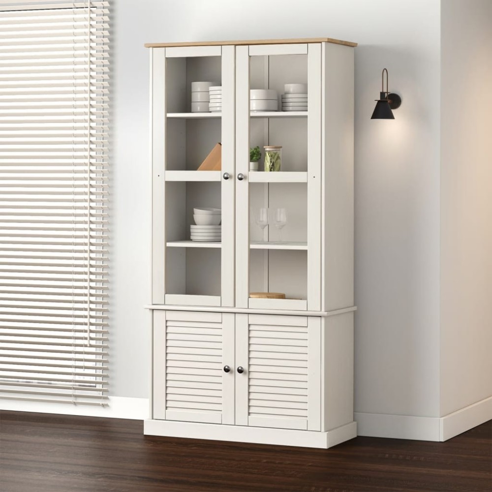 vidaXL Βιτρίνα VIGO Λευκή 85 x 35 x 170 εκ. από Μασίφ Ξύλο Πεύκου