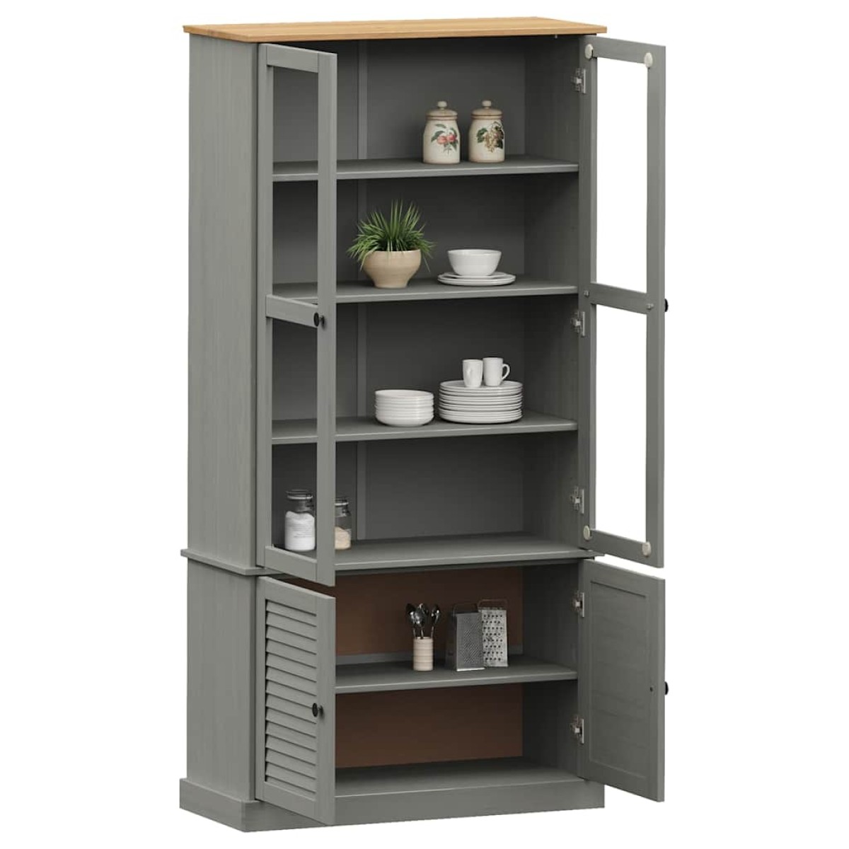 vidaXL Βιτρίνα VIGO Γκρι 85 x 35 x 170 εκ. από Μασίφ Ξύλο Πεύκου