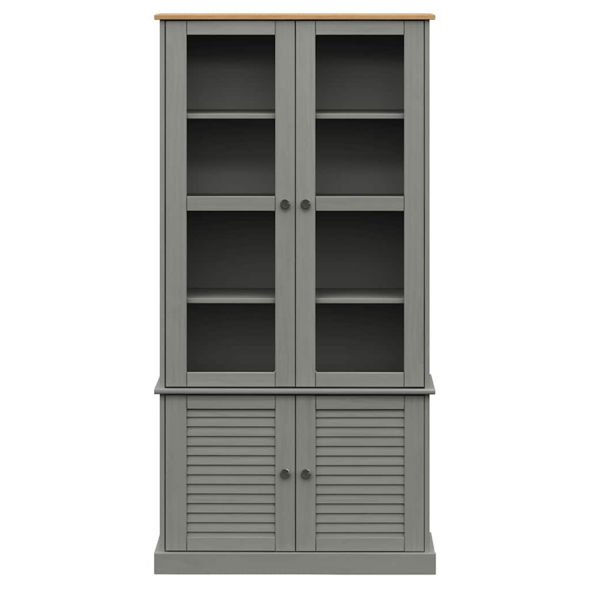 vidaXL Βιτρίνα VIGO Γκρι 85 x 35 x 170 εκ. από Μασίφ Ξύλο Πεύκου