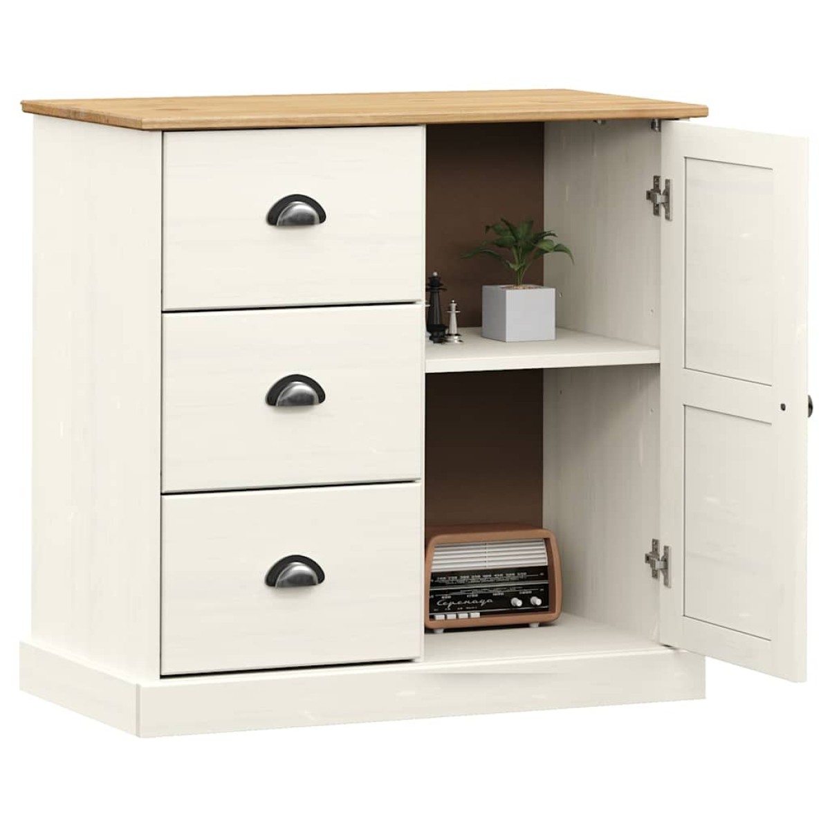 vidaXL Ντουλάπι με Συρτάρια VIGO Λευκό 78x40x75 εκ. Μασίφ Ξύλο Πεύκου