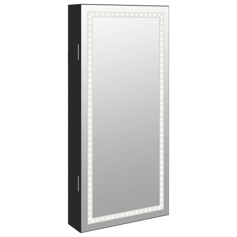vidaXL Έπιπλο Κοσμημάτων με Καθρέφτη/LED Φώτα Επιτοίχιο Μαύρο