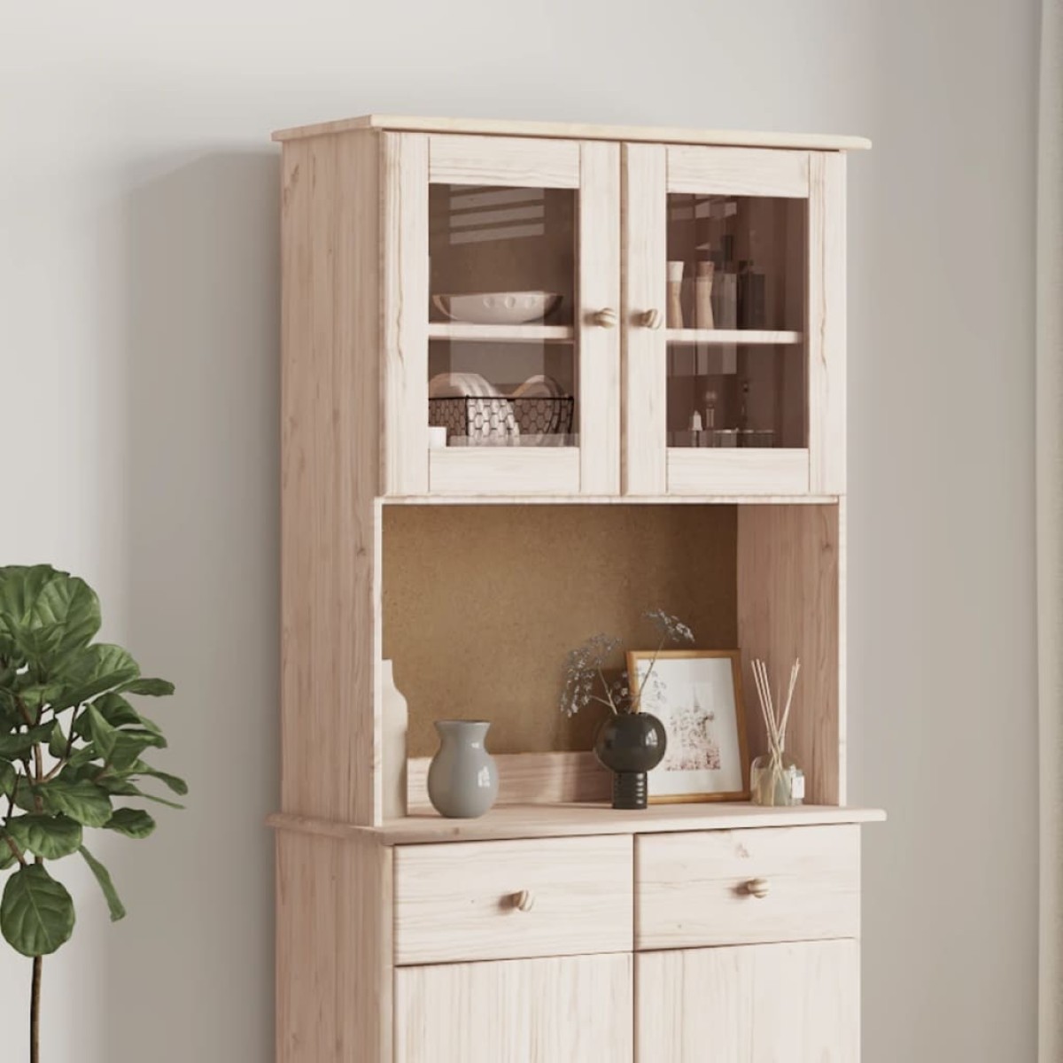 vidaXL Πάνω Ντουλάπι-Βιτρίνα ALTA 77x30x92 εκ. από Μασίφ Ξύλο Πεύκου