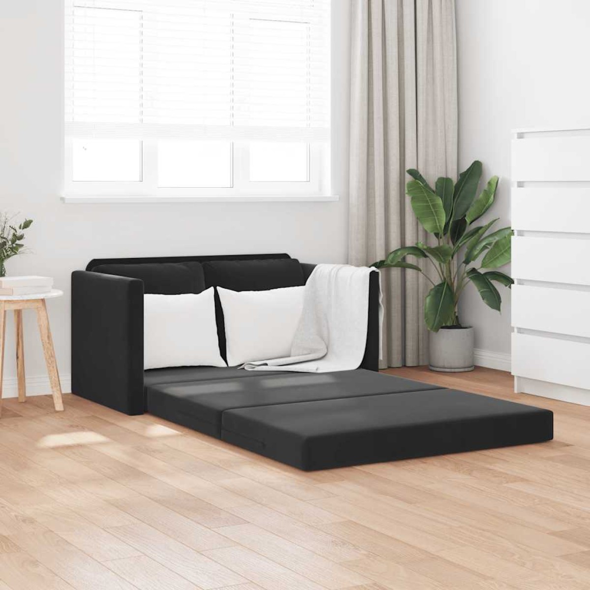 vidaXL Καναπές-Κρεβάτι Δαπέδου 2 σε 1 Μαύρος 122x204x55 εκ. Βελούδινος