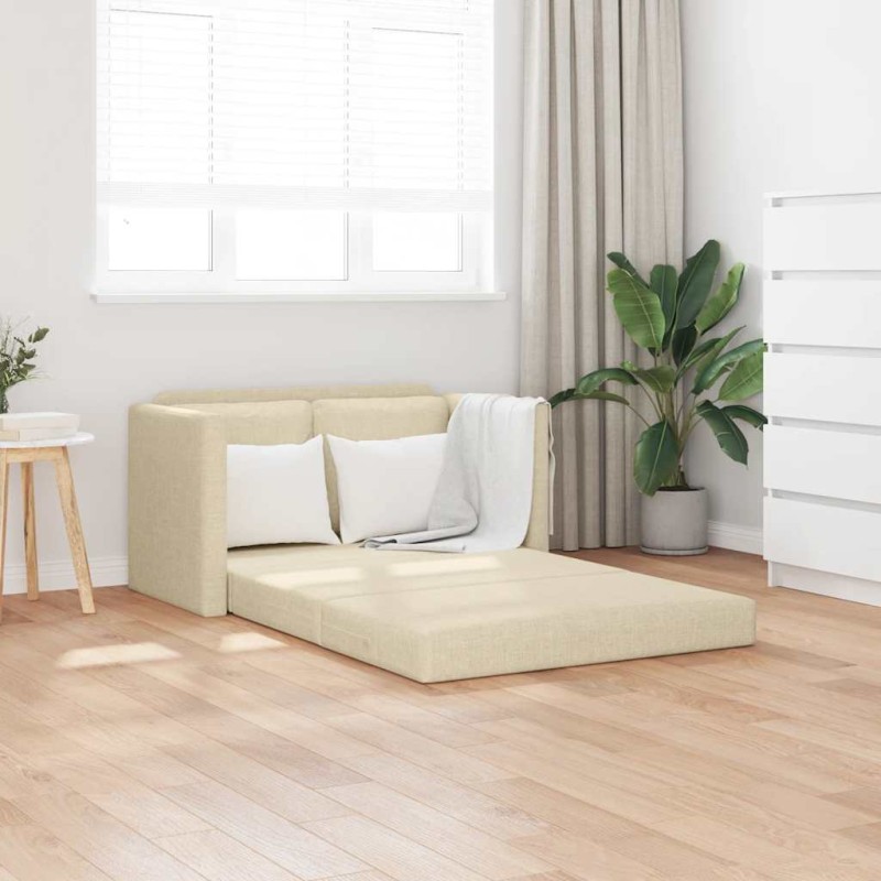 vidaXL Καναπές-Κρεβάτι Δαπέδου 2 σε 1 Κρεμ 112x174x55 εκ. Ύφασμα