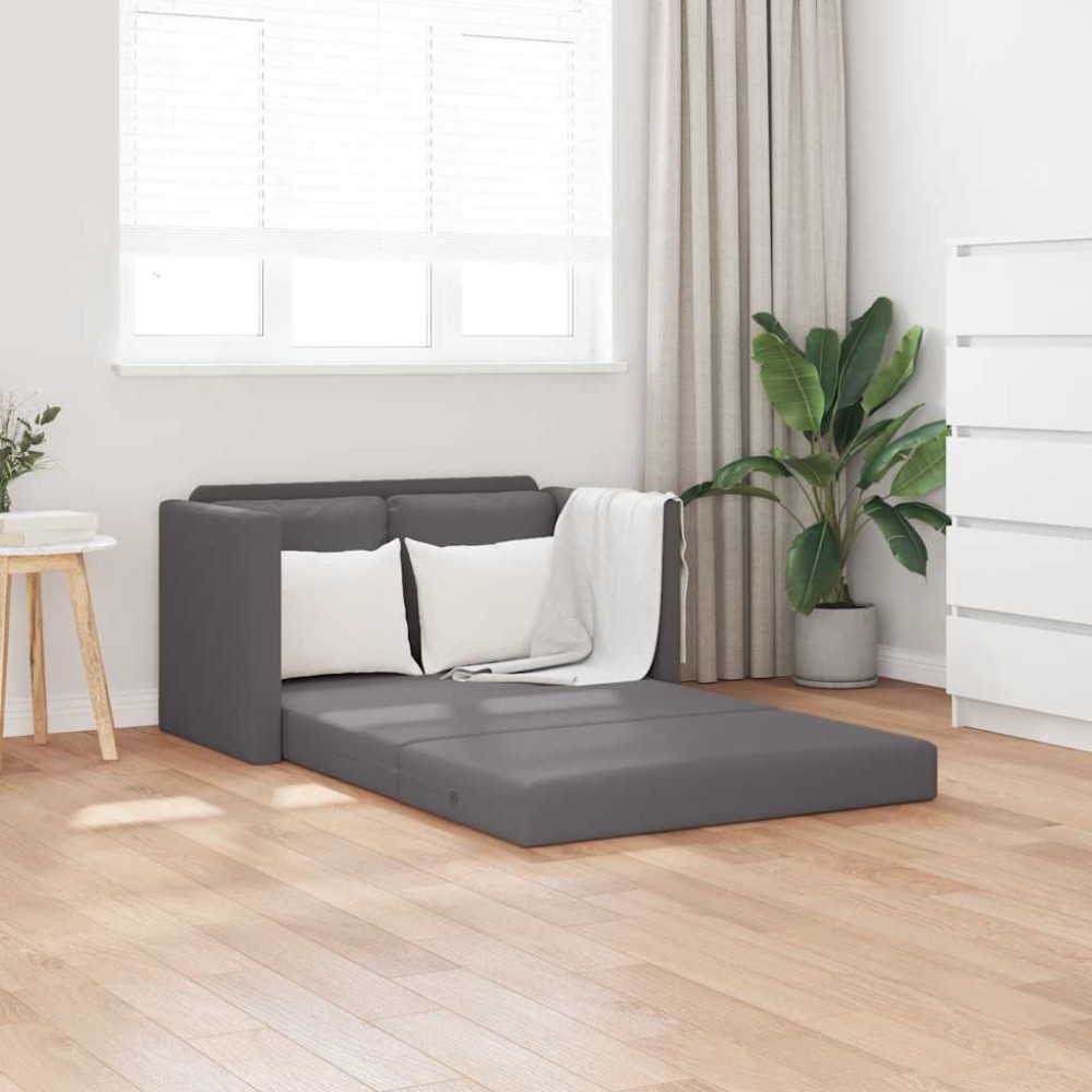vidaXL Καναπές-Κρεβάτι Δαπέδου 2 σε 1 Γκρι 112x174x55 εκ. Συνθ. Δέρμα
