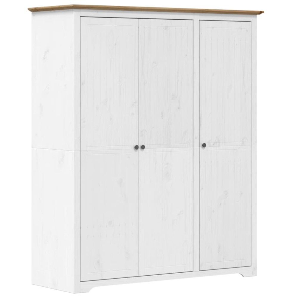 vidaXL Ντουλάπα BODO Λευκή/Καφέ 146x53,5x173 εκ. Μασίφ Ξύλο Πεύκου