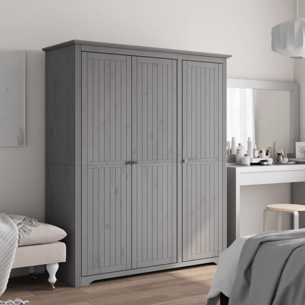vidaXL Ντουλάπα BODO Γκρι 151,5x52x176,5 εκ. από Μασίφ Ξύλο Πεύκου