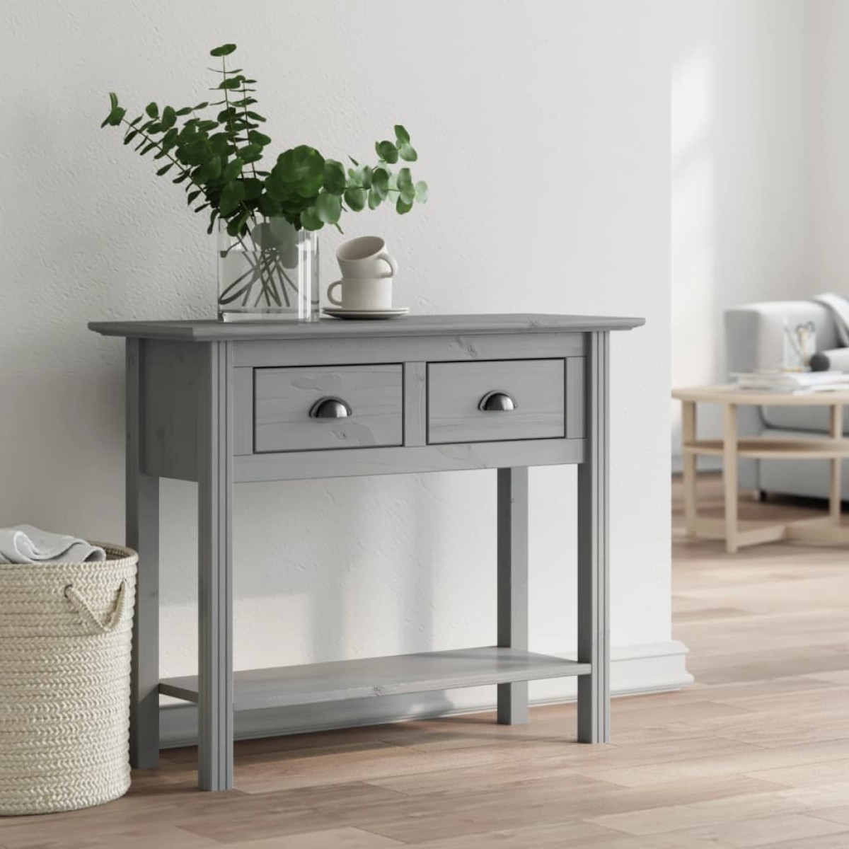 vidaXL Τραπέζι Κονσόλα BODO Γκρι 90 x 34,5 x 73 εκ. Μασίφ Ξύλο Πεύκου