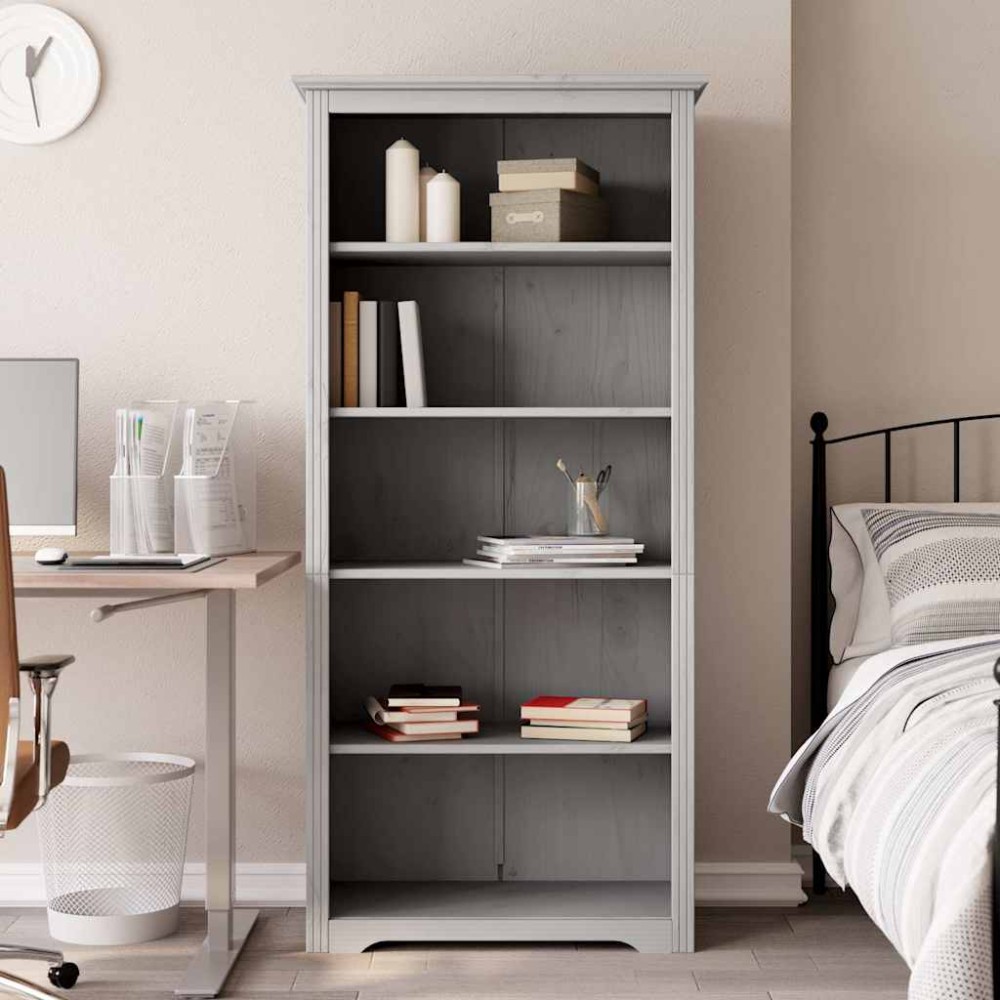 vidaXL Βιβλιοθήκη BODO 5 Επ. Γκρι 82x40x173 εκ. από Μασίφ Ξύλο Πεύκου