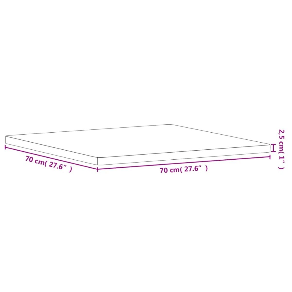 vidaXL Επιφάνεια Τραπεζιού Τετράγωνη 70x70x2,5 εκ. Μασίφ Ξύλο Οξιάς