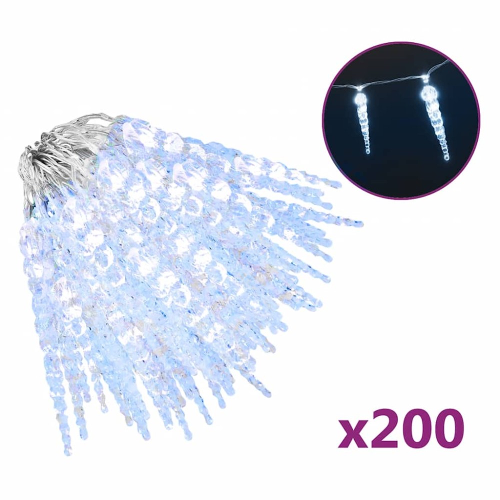 vidaXL Χριστουγεννιάτικο Φωτιστικό με Παγάκι 200 LED Ψυχρό Λευκό 20 μ. Ακρυλικό PVC
