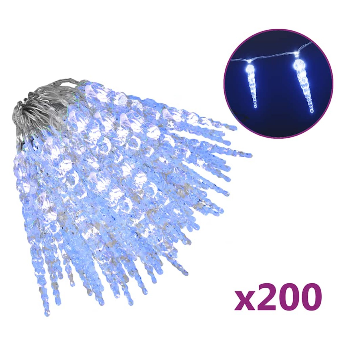 vidaXL Φωτάκια Σταλακτίτες Χριστ. 200 LED Μπλε 20μ. από Ακρυλικό PVC
