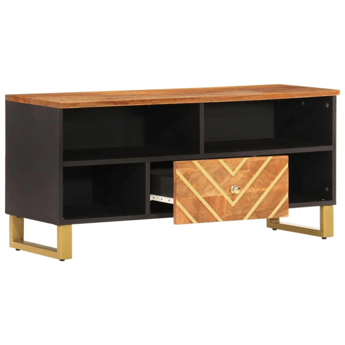 vidaXL Έπιπλο Τηλεόρασης Καφέ/Μαύρο 100x33,5x46 εκ. Μασίφ Ξύλο Μάνγκο