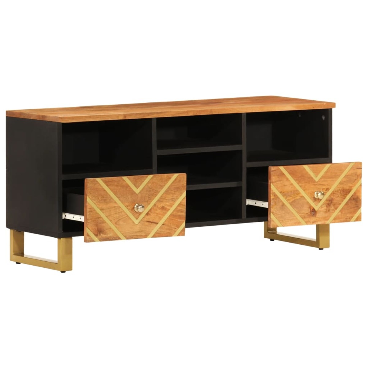 vidaXL Έπιπλο Τηλεόρασης Καφέ/Μαύρο 100x33,5x46 εκ. Μασίφ Ξύλο Μάνγκο