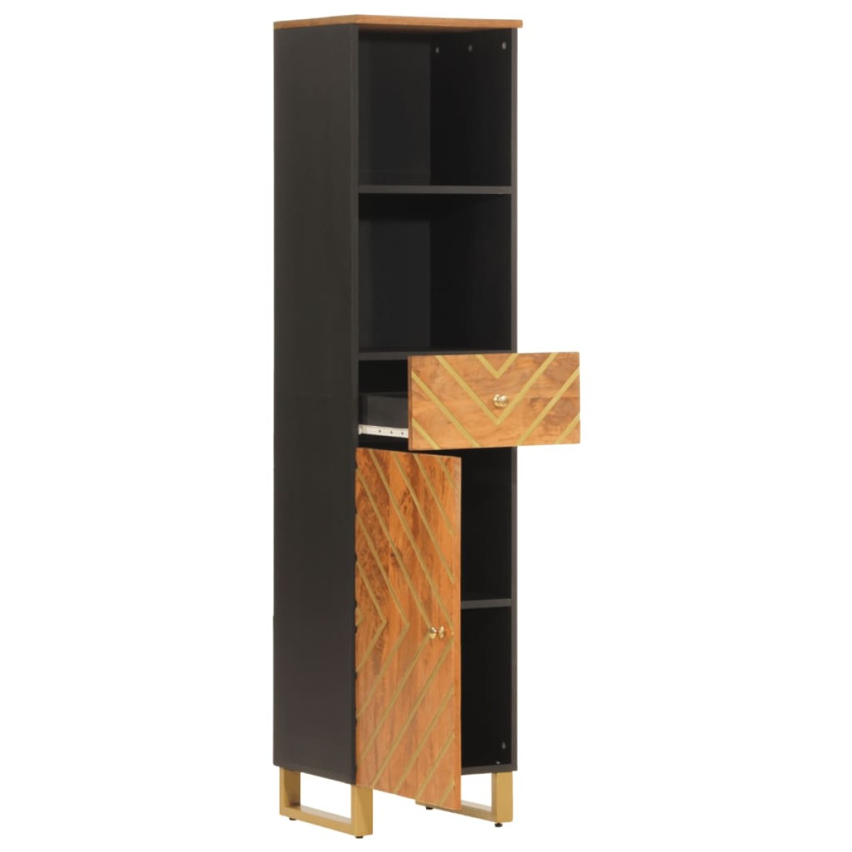 vidaXL Ντουλάπι Μπάνιου Καφέ/Μαύρο 38x33,5x160 εκ. Μασίφ Ξύλο Μάνγκο