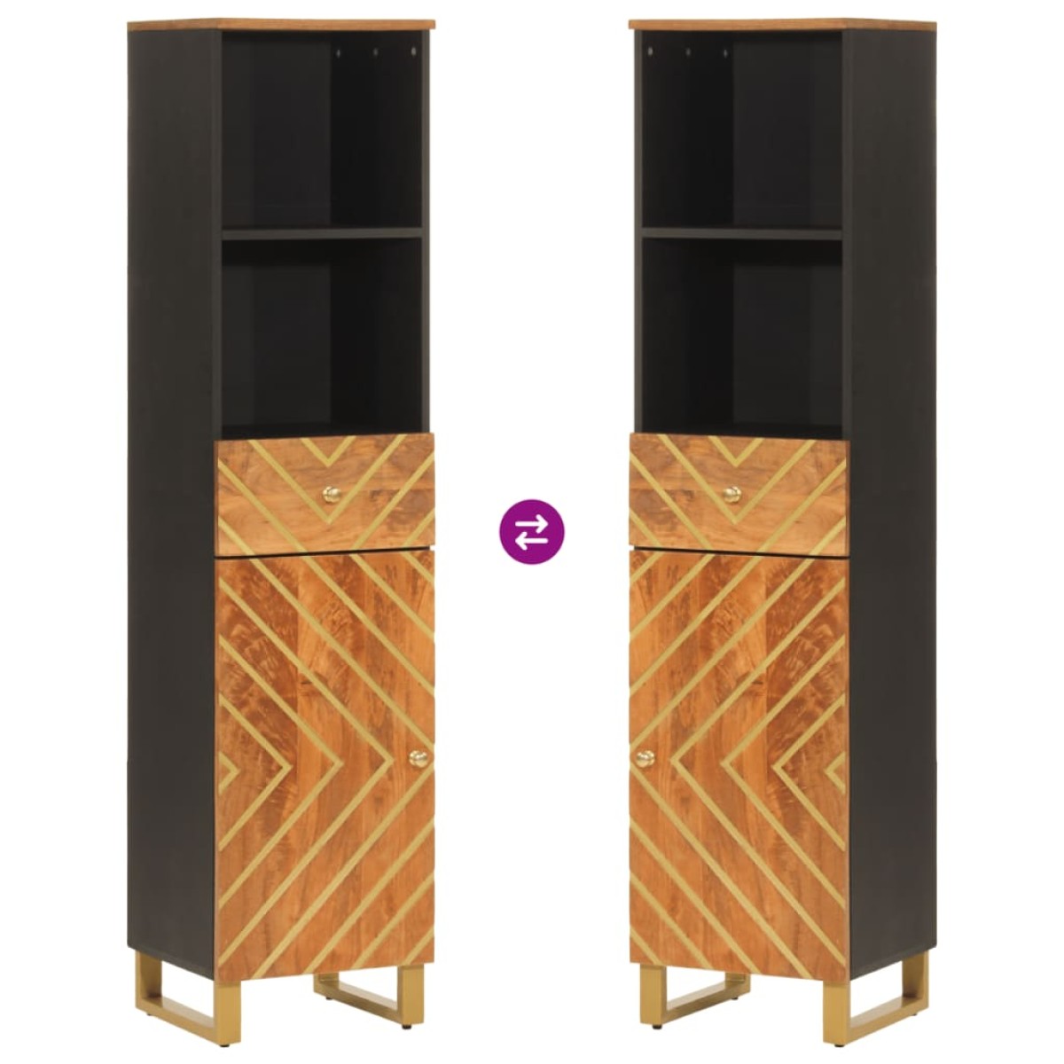 vidaXL Ντουλάπι Μπάνιου Καφέ/Μαύρο 38x33,5x160 εκ. Μασίφ Ξύλο Μάνγκο