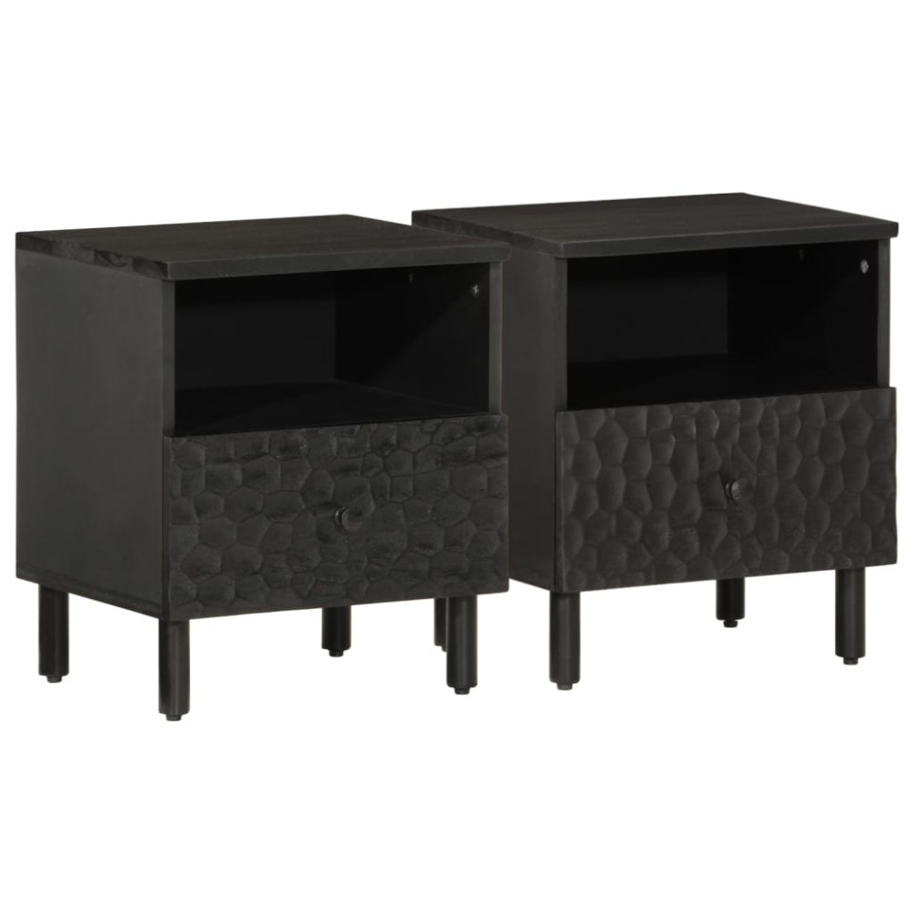 vidaXL Κομοδίνα 2 τεμ. Μαύρα 40 x 33 x 46 εκ. από Μασίφ Ξύλο Μάνγκο