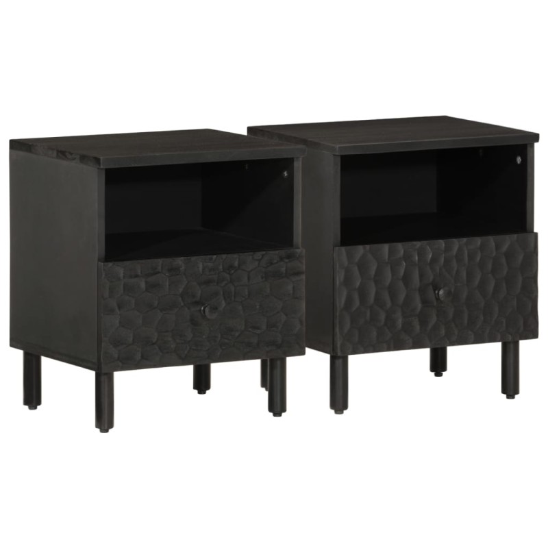 vidaXL Κομοδίνα 2 τεμ. Μαύρα 40 x 33 x 46 εκ. από Μασίφ Ξύλο Μάνγκο