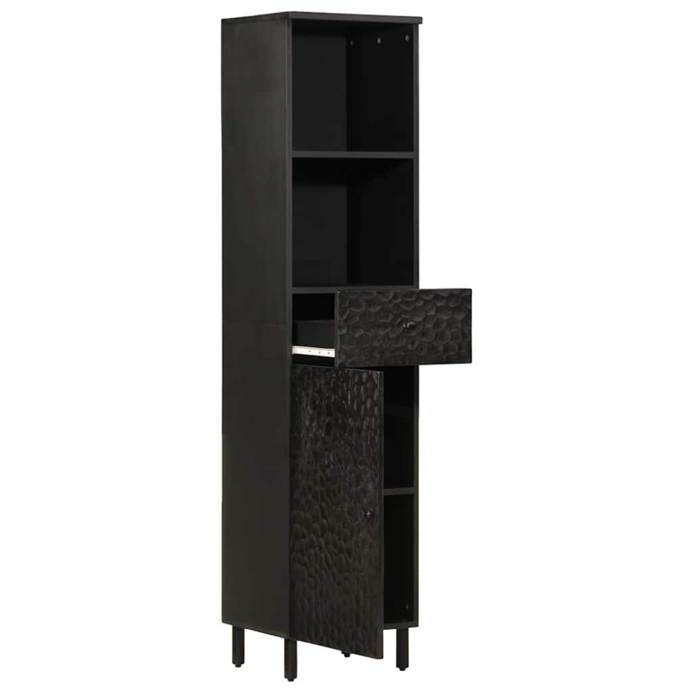 vidaXL Ντουλάπι Μπάνιου Μαύρο 38 x 33 x 160 εκ. από Μασίφ Ξύλο Μάνγκο