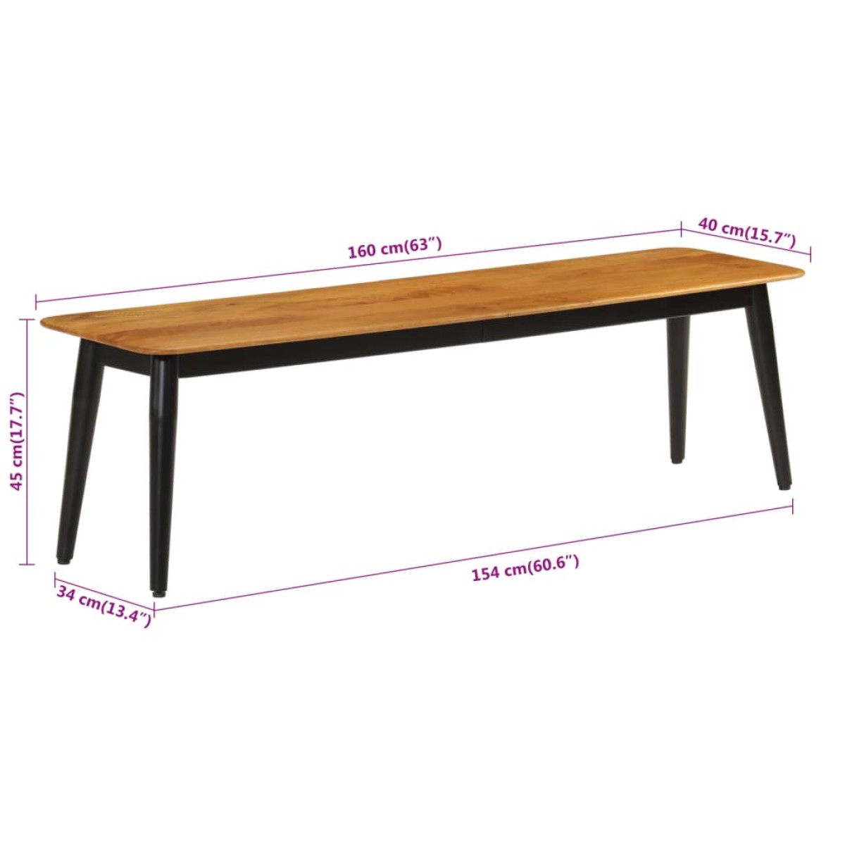 vidaXL Πάγκος 160 x 40 x 45 εκ. από Μασίφ Ξύλο Μάνγκο και Σίδερο
