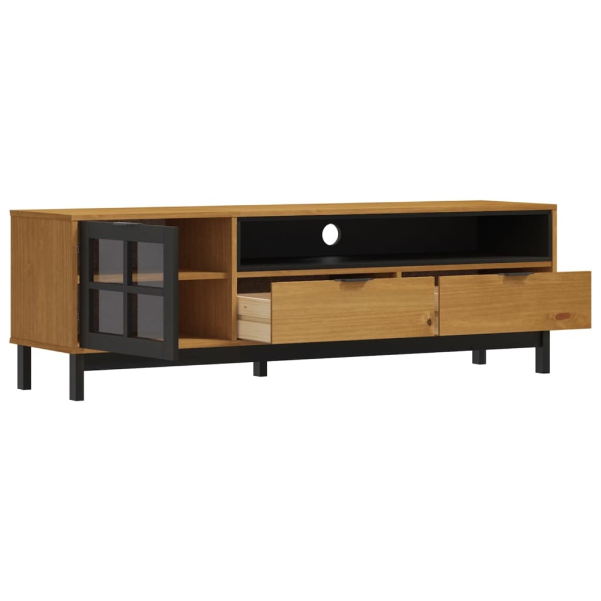 vidaXL Έπιπλο Τηλεόρασης FLAM Γυάλινη Πόρτα 158x40x50 εκ. Μασίφ Πεύκο
