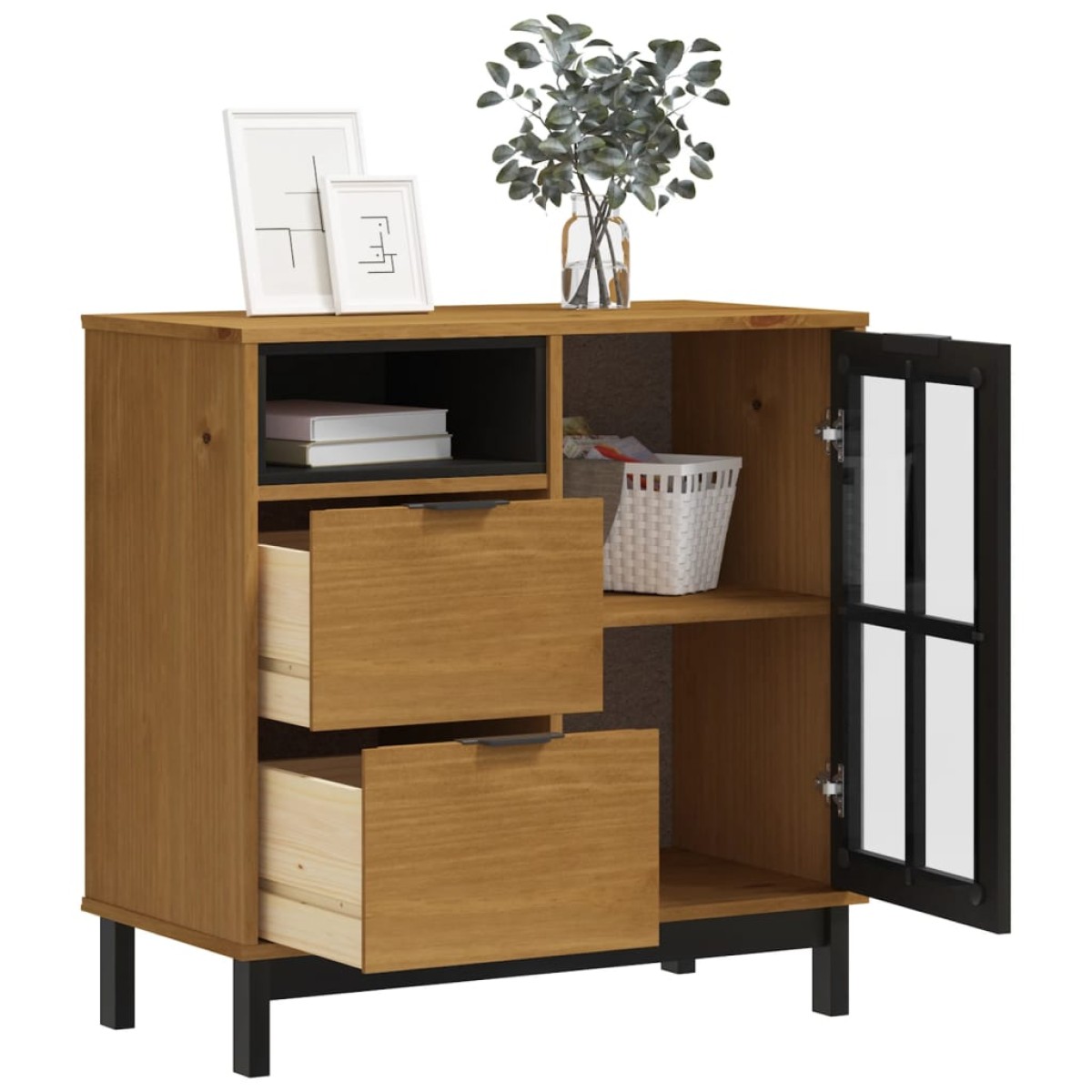 vidaXL Μπουφές με Γυάλινη Πόρτα FLAM 80x40x80 εκ. από Μασίφ Ξύλο Πεύκο