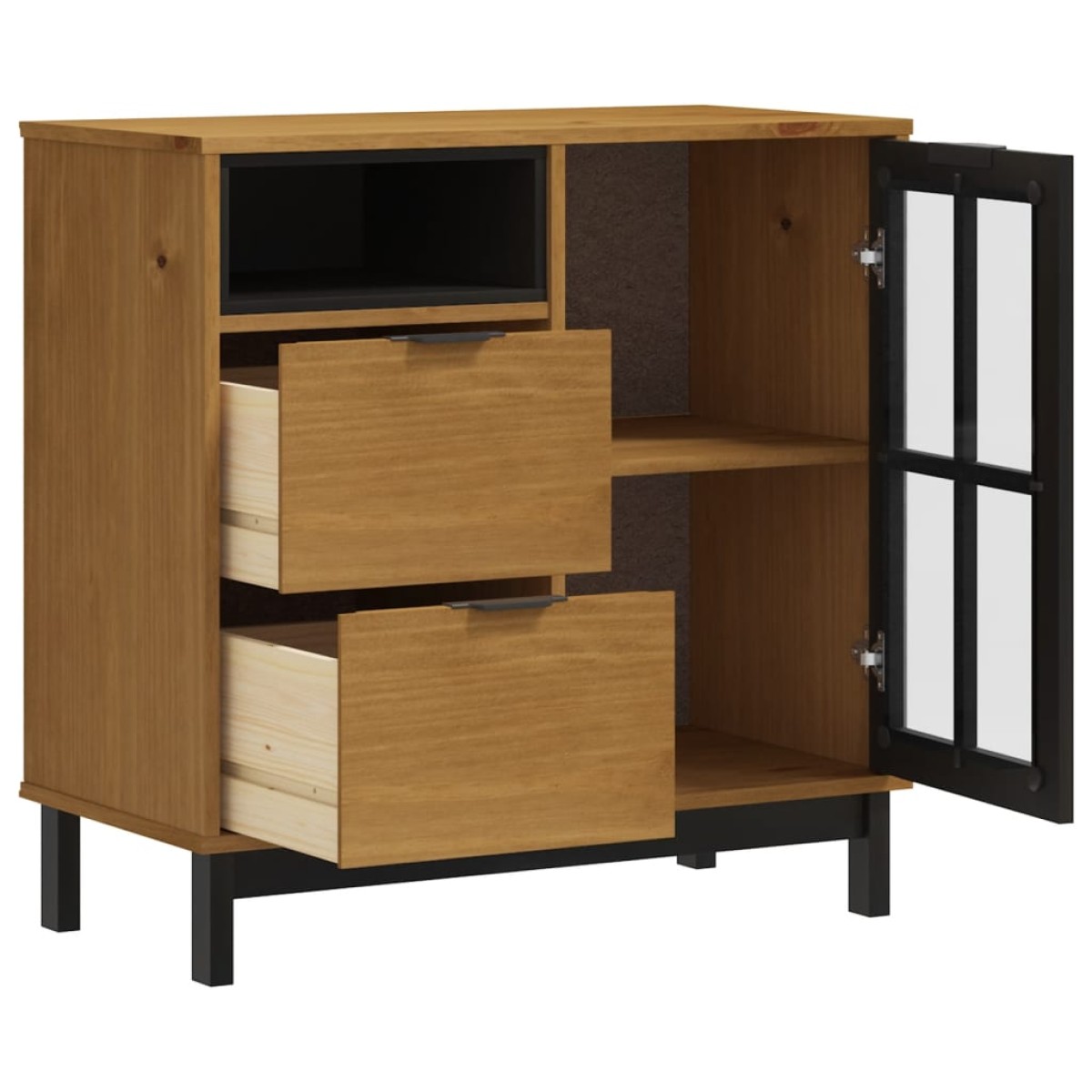 vidaXL Μπουφές με Γυάλινη Πόρτα FLAM 80x40x80 εκ. από Μασίφ Ξύλο Πεύκο