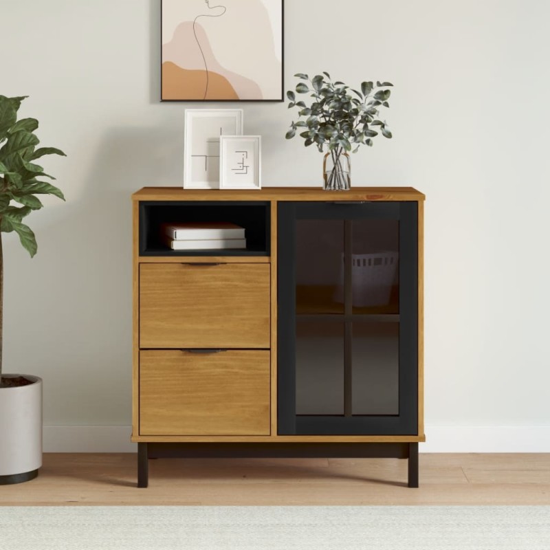 vidaXL Μπουφές FLAM 80x40x80 εκ. από Μασίφ Ξύλο Πεύκο με Γυάλινη Πόρτα