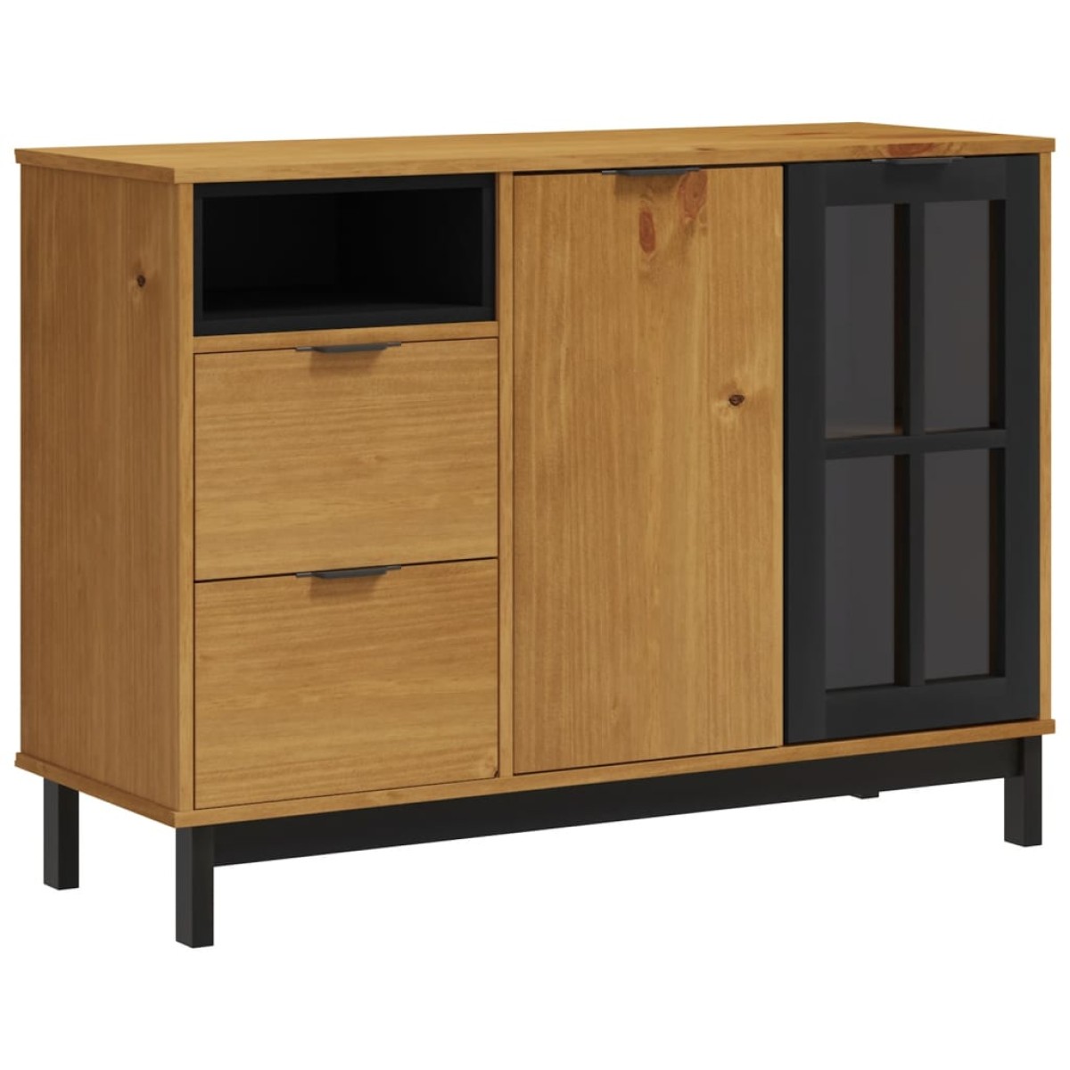 vidaXL Μπουφές με Γυάλινη Πόρτα FLAM 110x40x80εκ. από Μασίφ Ξύλο Πεύκο