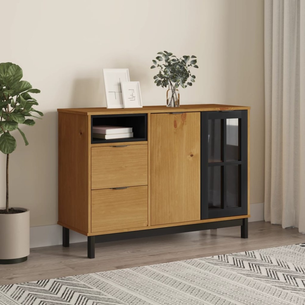 vidaXL Μπουφές FLAM 110x40x80εκ. από Μασίφ Ξύλο Πεύκο με Γυάλινη Πόρτα
