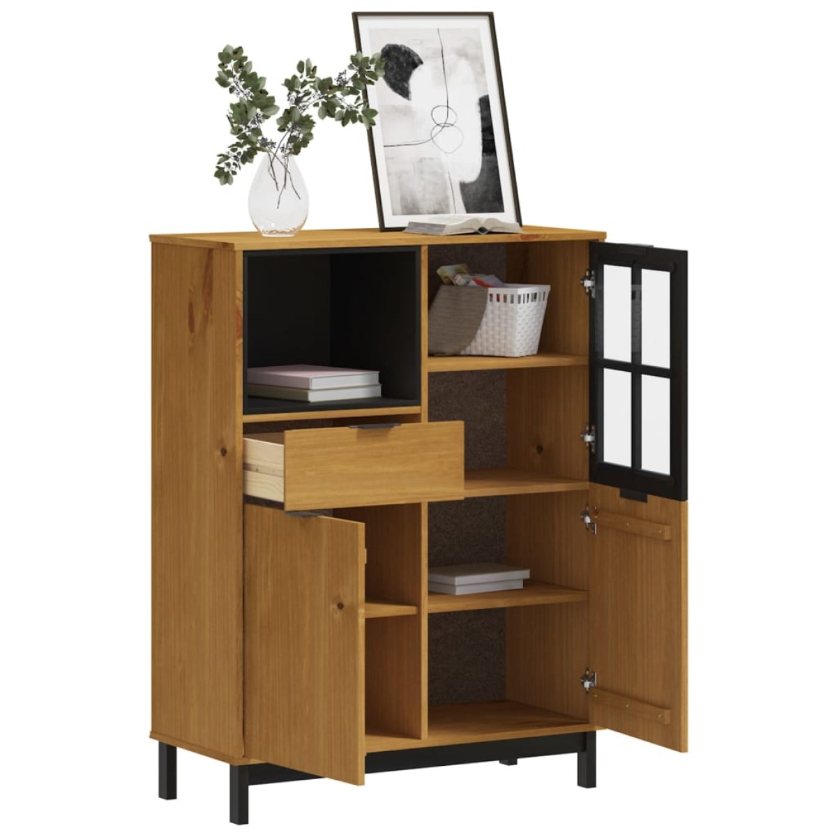 vidaXL Συρταριέρα με Γυάλινη Πόρτα FLAM 92x40x122,5εκ Μασίφ Ξύλο Πεύκο
