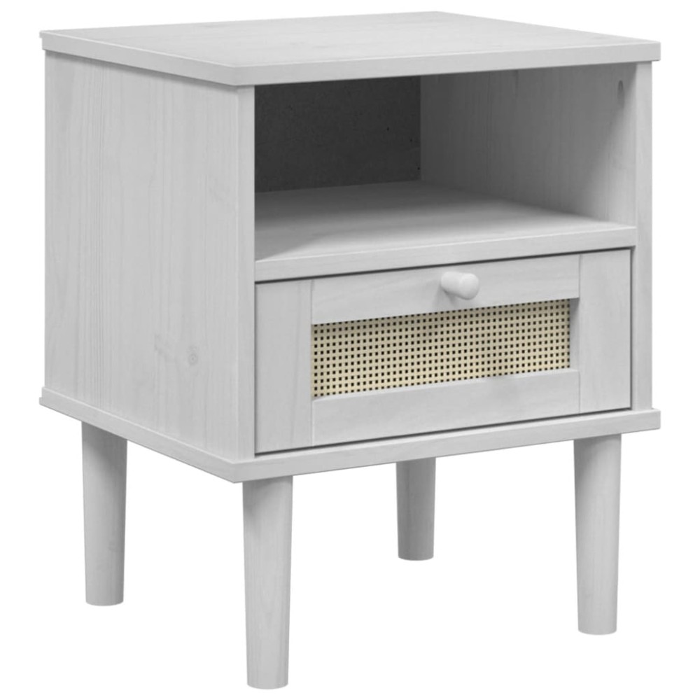 vidaXL Κομοδίνο SENJA Λευκό Όψη Ρατάν 40x35x48εκ από Μασίφ Ξύλο Πεύκου