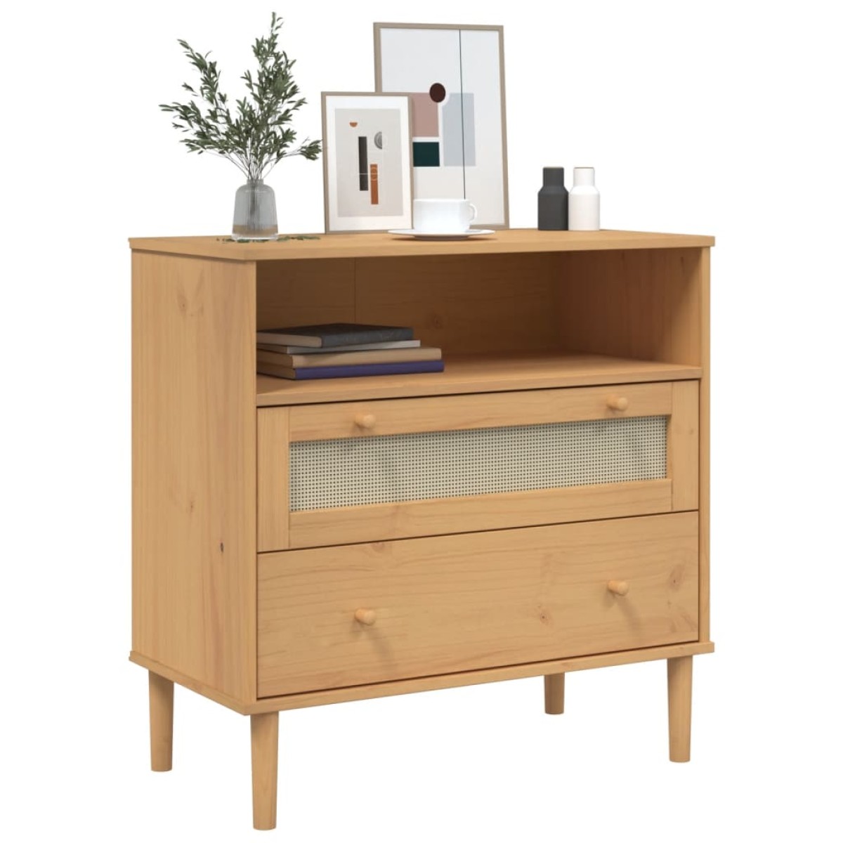 vidaXL Μπουφές SENJA Καφέ / Ρατάν 80 x 40 x 80 εκ. Μασίφ Ξύλο Πεύκου