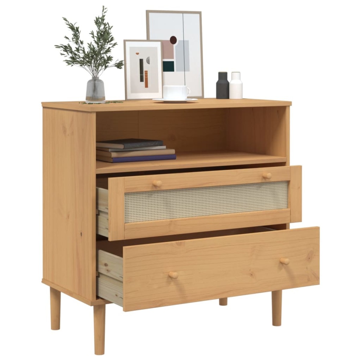 vidaXL Μπουφές SENJA Καφέ / Ρατάν 80 x 40 x 80 εκ. Μασίφ Ξύλο Πεύκου