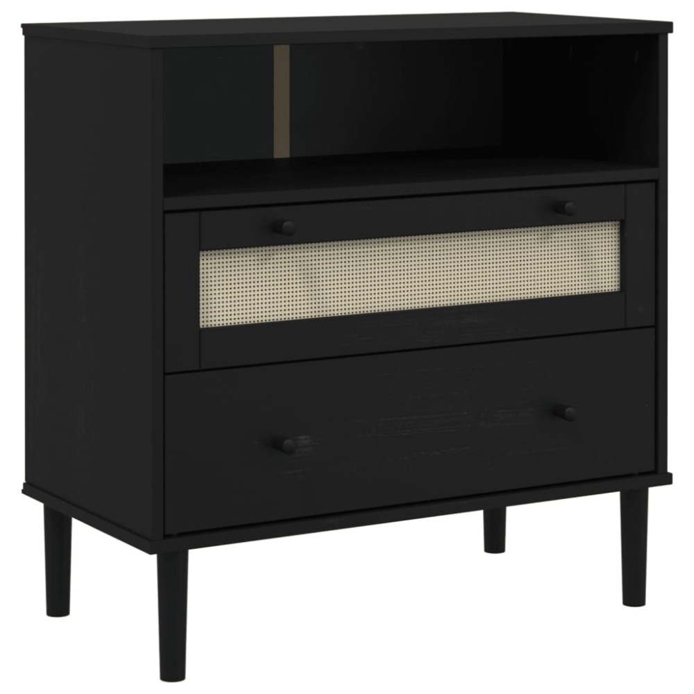 vidaXL Μπουφές SENJA Μαύρο / Ρατάν 80x40x80 εκ. Μασίφ Ξύλο Πεύκου
