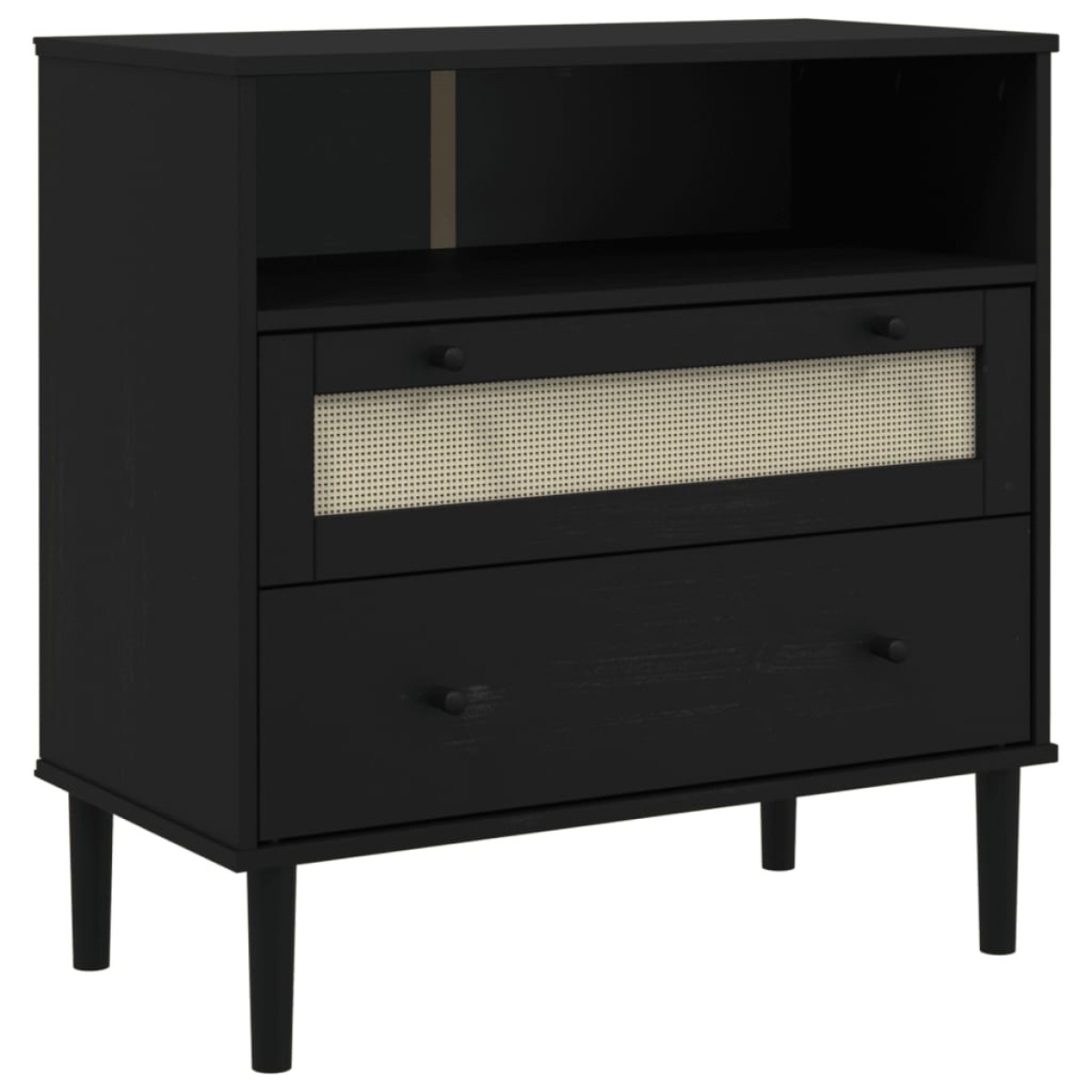 vidaXL Μπουφές SENJA Μαύρο / Ρατάν 80x40x80 εκ. Μασίφ Ξύλο Πεύκου