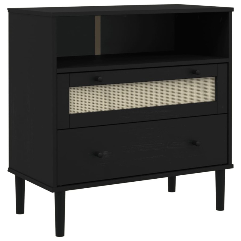 vidaXL Μπουφές SENJA Μαύρο / Ρατάν 80x40x80 εκ. Μασίφ Ξύλο Πεύκου
