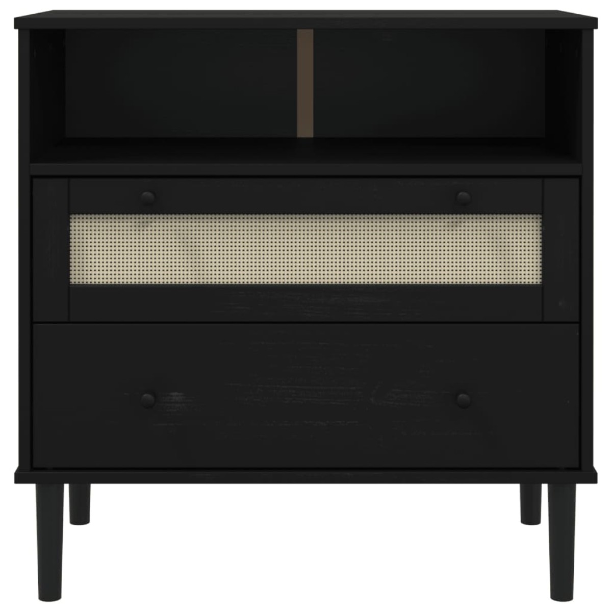 vidaXL Μπουφές SENJA Μαύρο / Ρατάν 80x40x80 εκ. Μασίφ Ξύλο Πεύκου