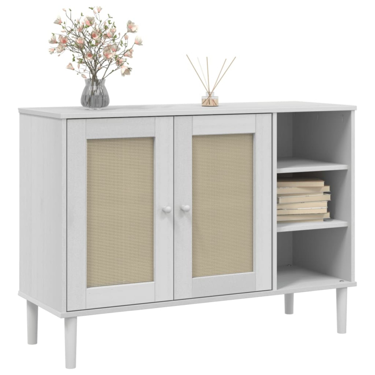 vidaXL Μπουφές SENJA Λευκό / Ρατάν 112 x 40 x 80 εκ. Μασίφ Ξύλο Πεύκου
