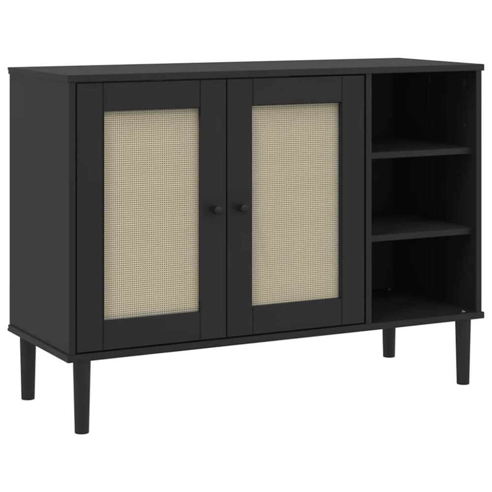 vidaXL Μπουφές SENJA Μαύρο / Ρατάν 112 x 40 x 80 εκ. Μασίφ Ξύλο Πεύκου