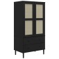 vidaXL Ντουλάπα SENJA Μαύρο / Ρατάν 90 x 55 x 175εκ. Μασίφ Ξύλο Πεύκου